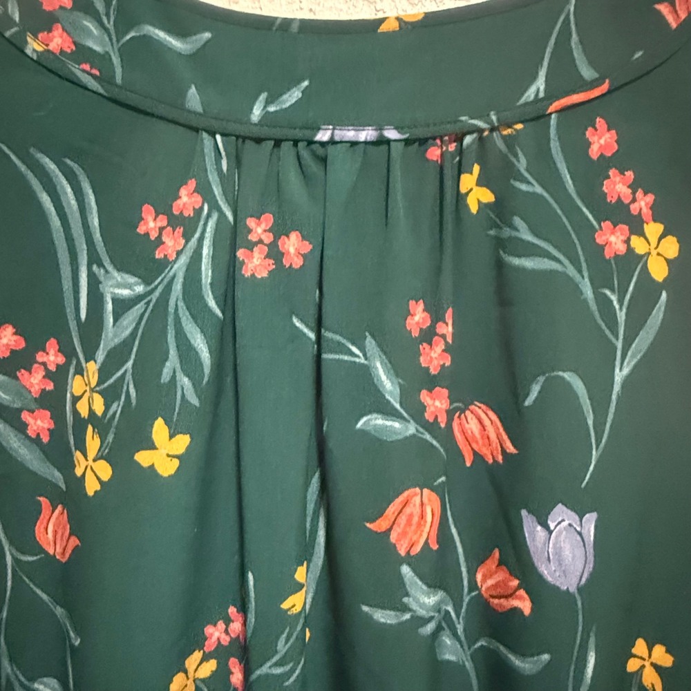 Ann Taylor Factory Green Floral Sleeveless Tie Neck Ruffle Hem Dress Large - Picture 5 of 14